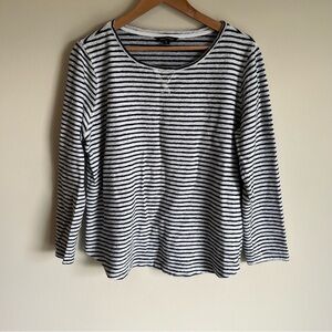 Lands' End Women's Long Sleeve Black & Grey Stripe Top Size XL (18) 100% Cotton